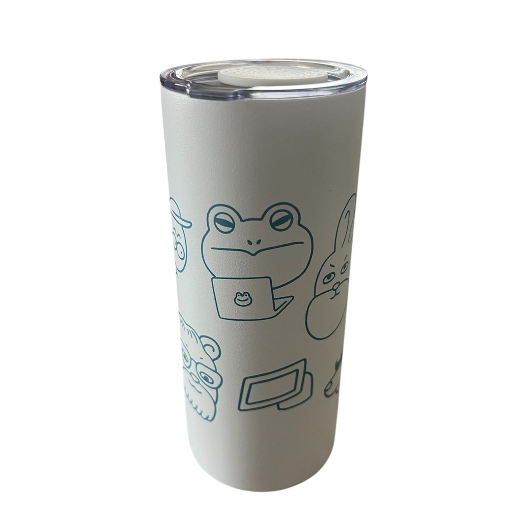 White Tumbler with Green Animal Designs